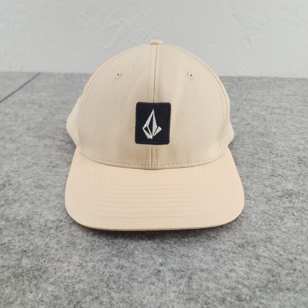 Volcom Tan Snapback Hat Flat Brim Logo Patch Mens O/S Adjustable Cap Stone Logo
